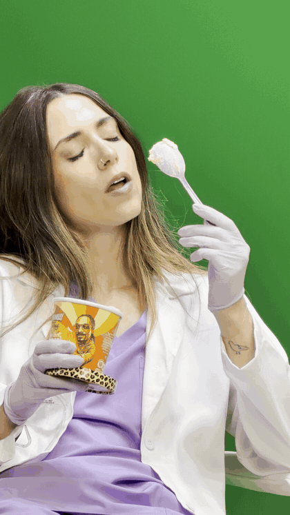 Creator reacting to her first taste of Dr. Bombay ice cream