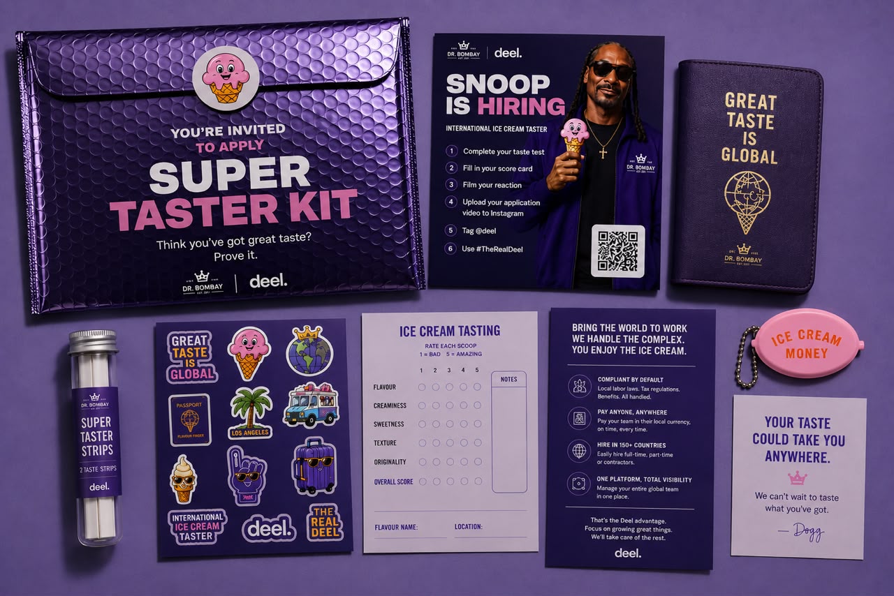 Dr. Bombay and Deel Super Taster Kit laid out on a purple background